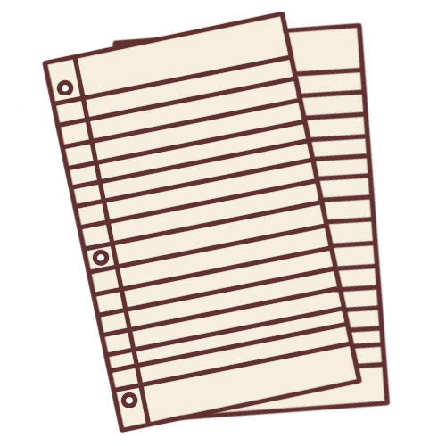  A small stack of sheets of lined paper with binder holes.